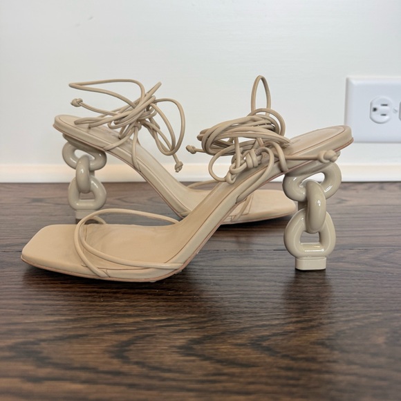 Cult Gaia Zadie Leather Ankle-Wrap High-Heel Espadrille Sandals – Nude – Size 8 - Picture 3 of 7